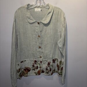 San‎ Francisco Clothing Co Women's Sage Linen Blouse Button Down Size Medium